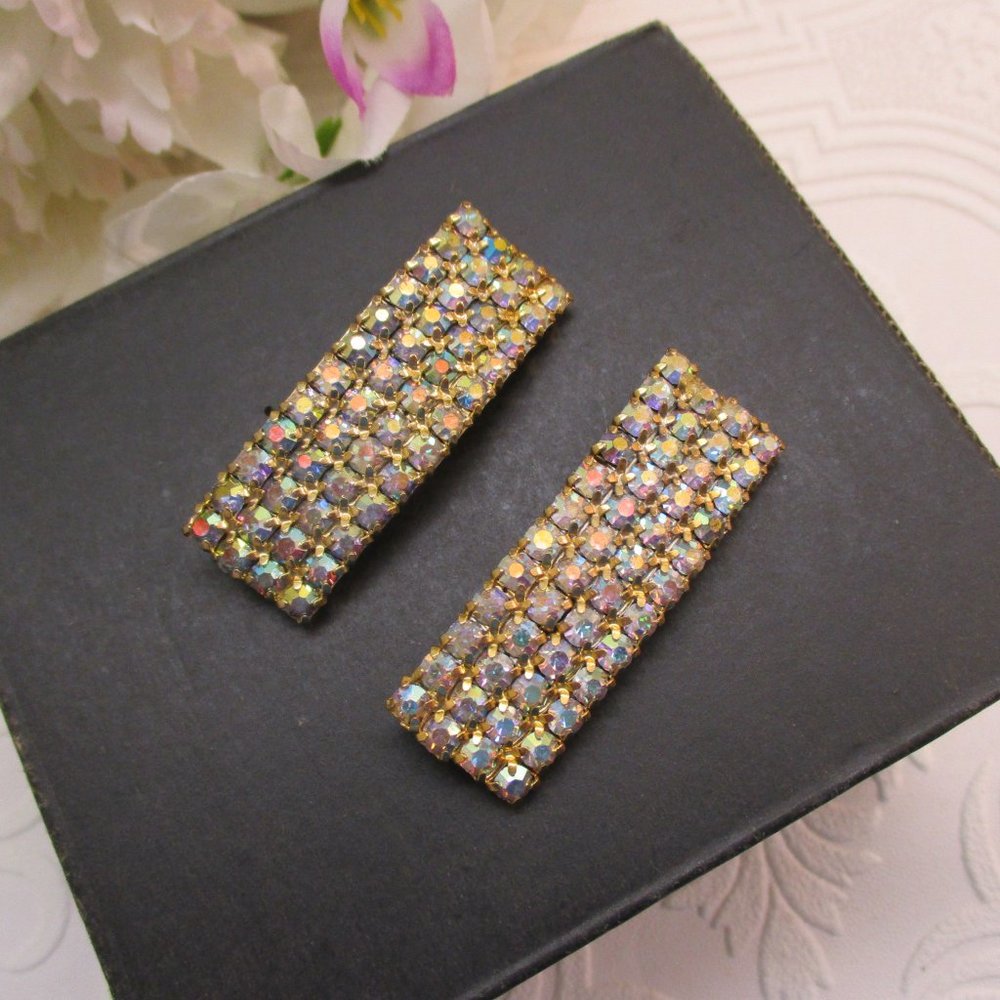 VINTAGE Convertible Aurora Borealis Rhinestone Shoe Clips - Picture 4 of 12